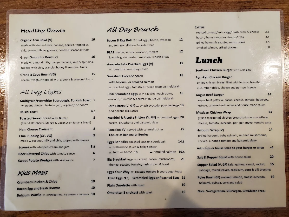 Menu, Ki Allo Cafe