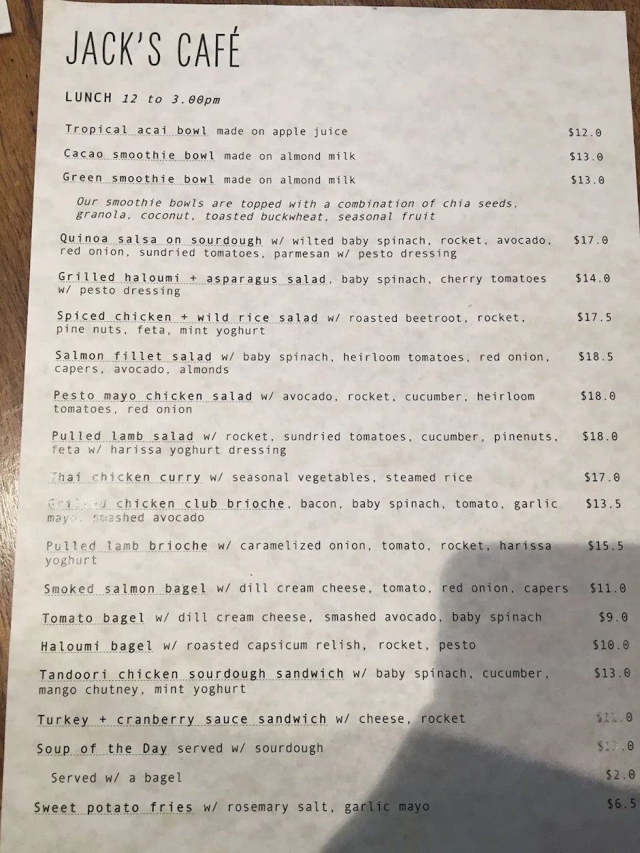 Menu, Ki Allo Cafe