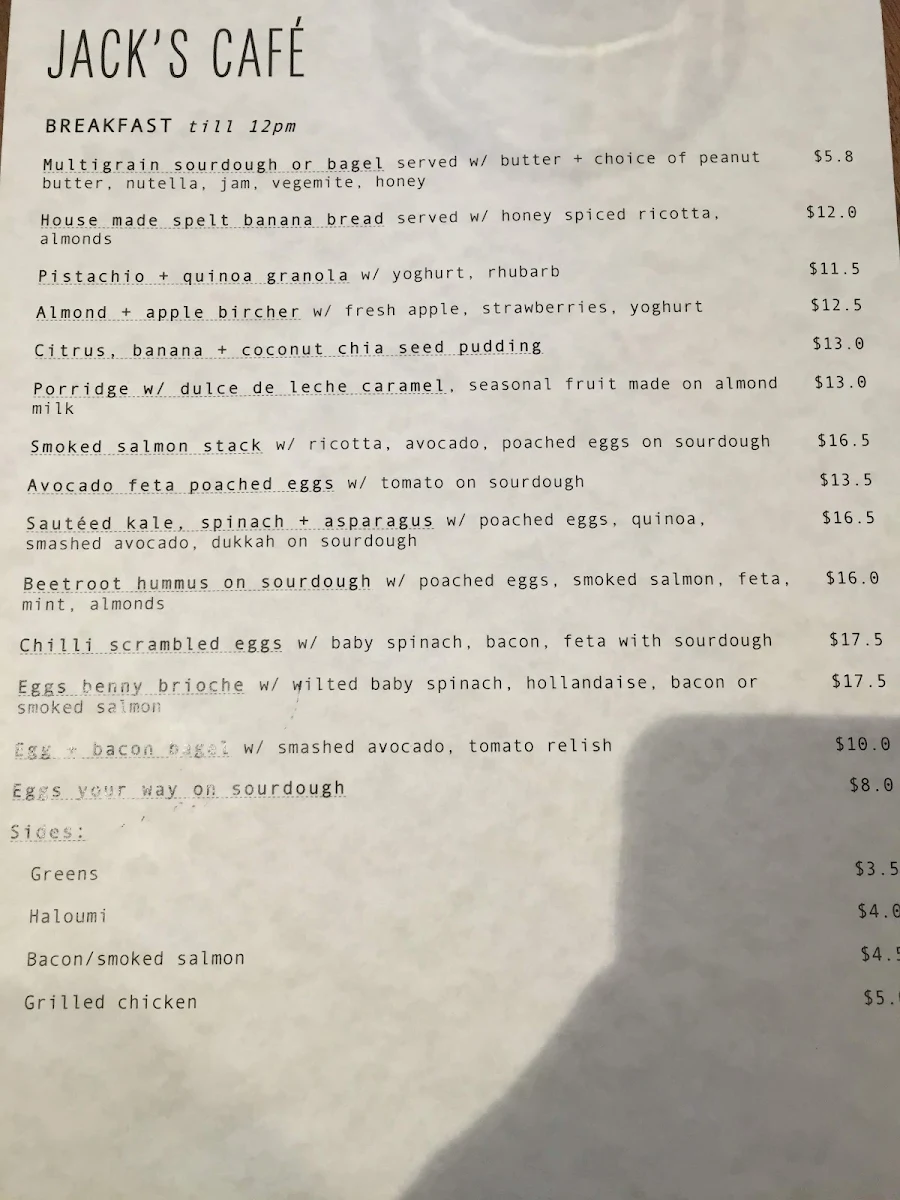 Menu, Ki Allo Cafe