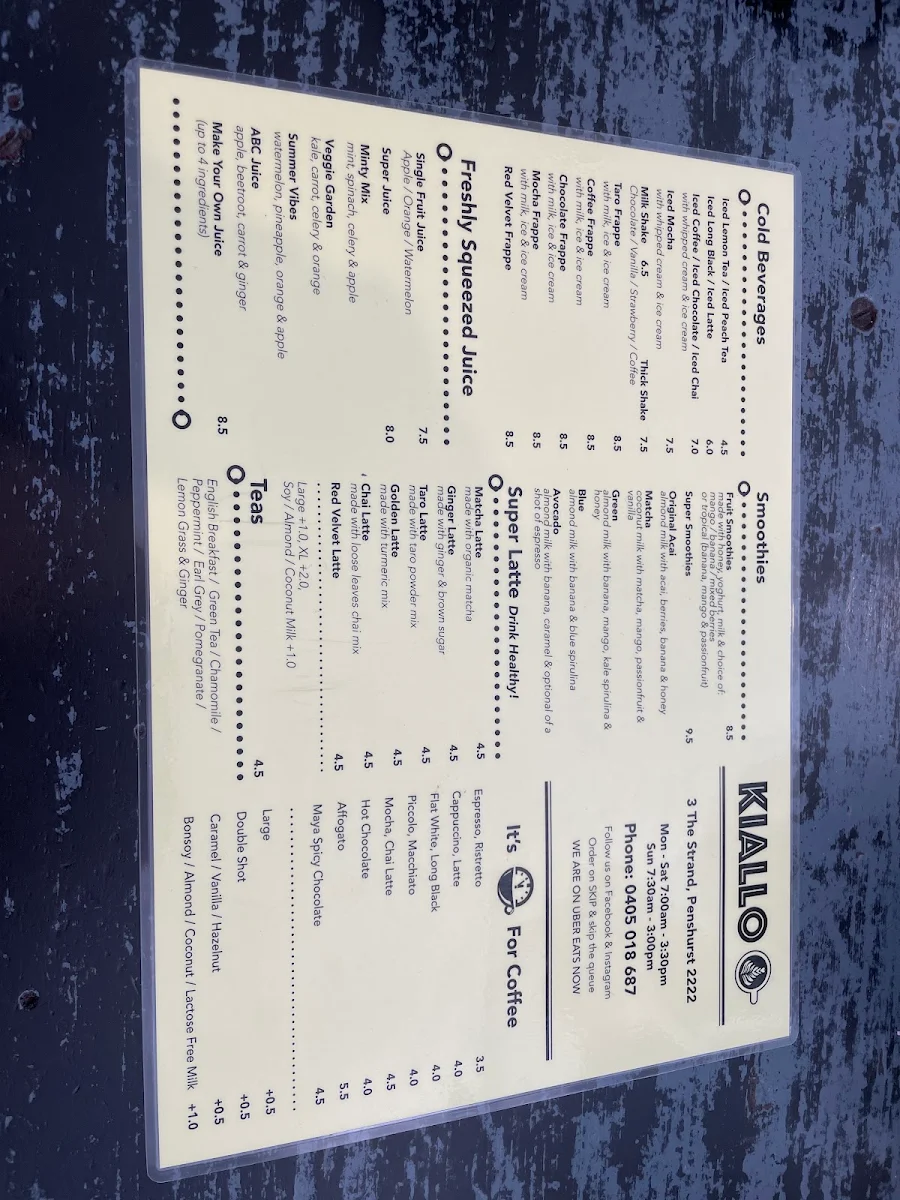Menu, Ki Allo Cafe