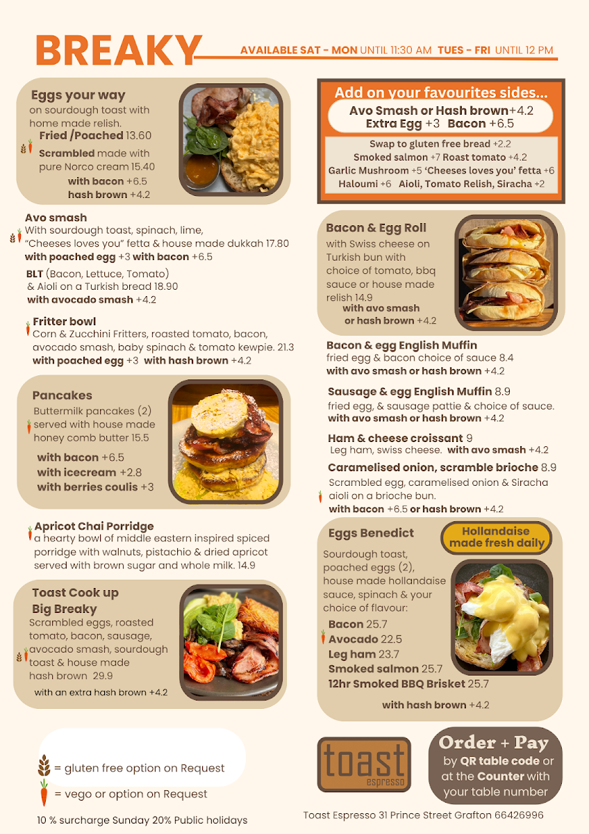 Menu, Toast Espresso