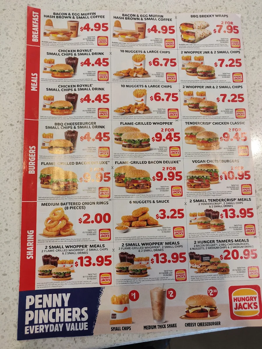 Menu, Hungry Jack's Burgers Altona North