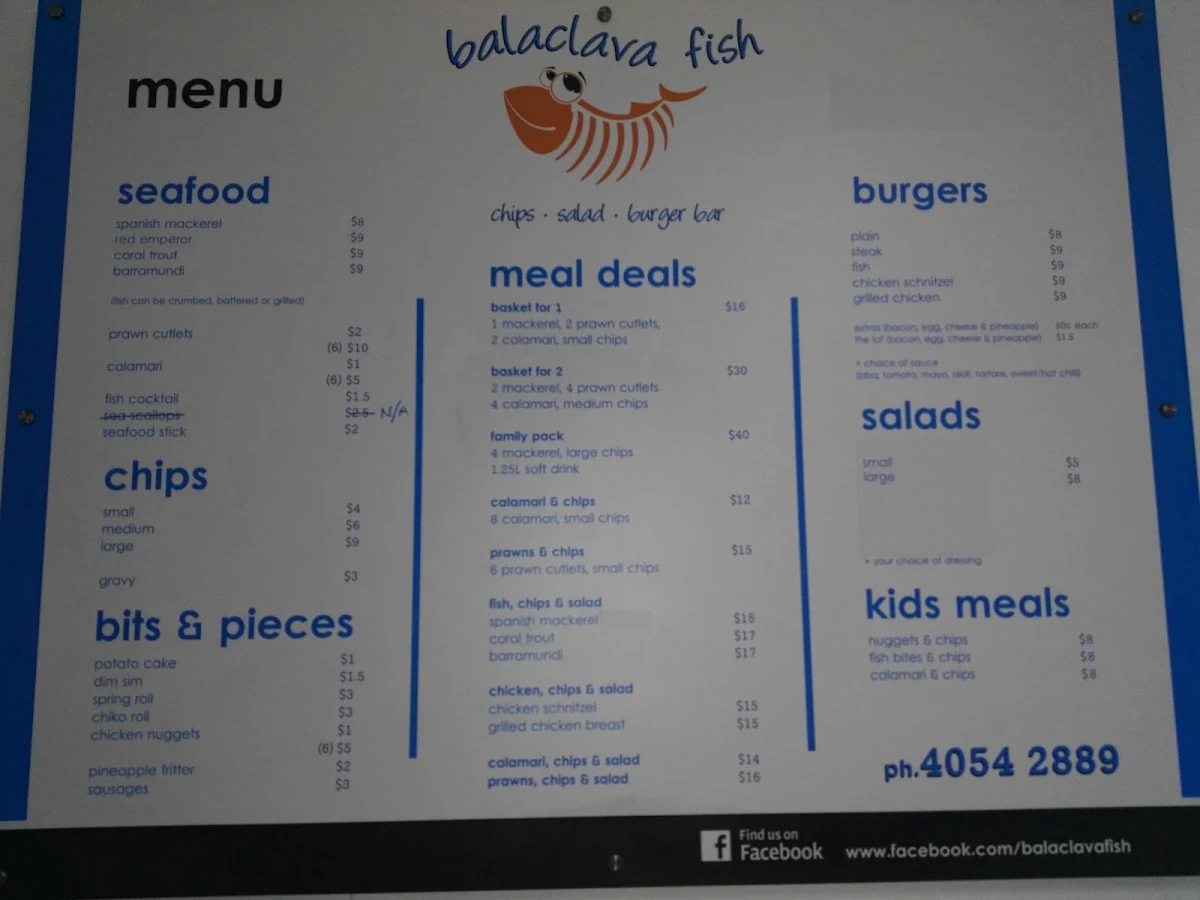 Menu, Balaclava Fish