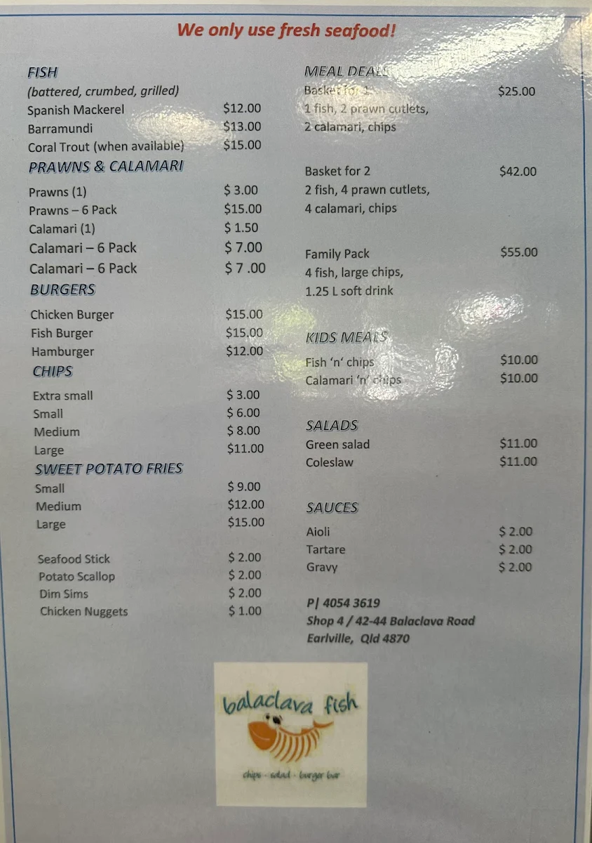 Menu, Balaclava Fish