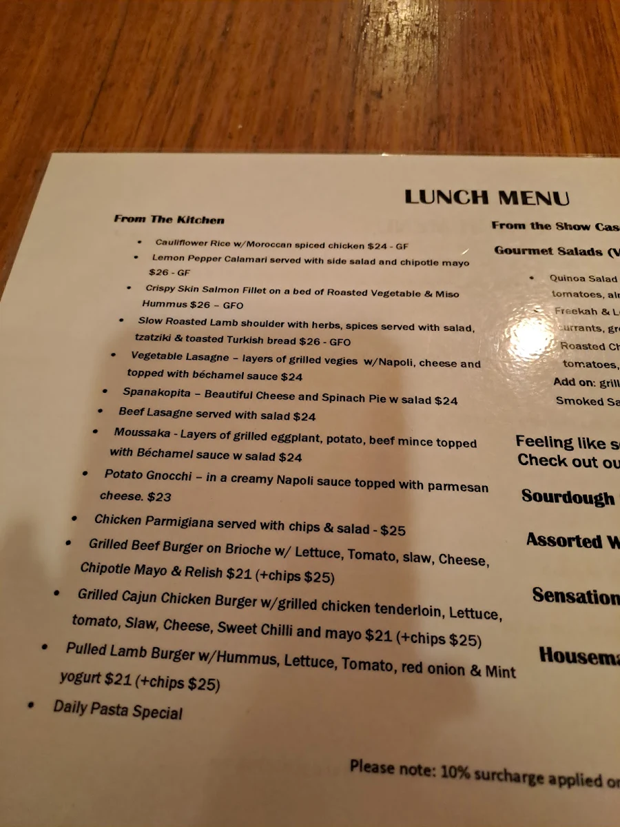 Menu, Euro Lane Cafe