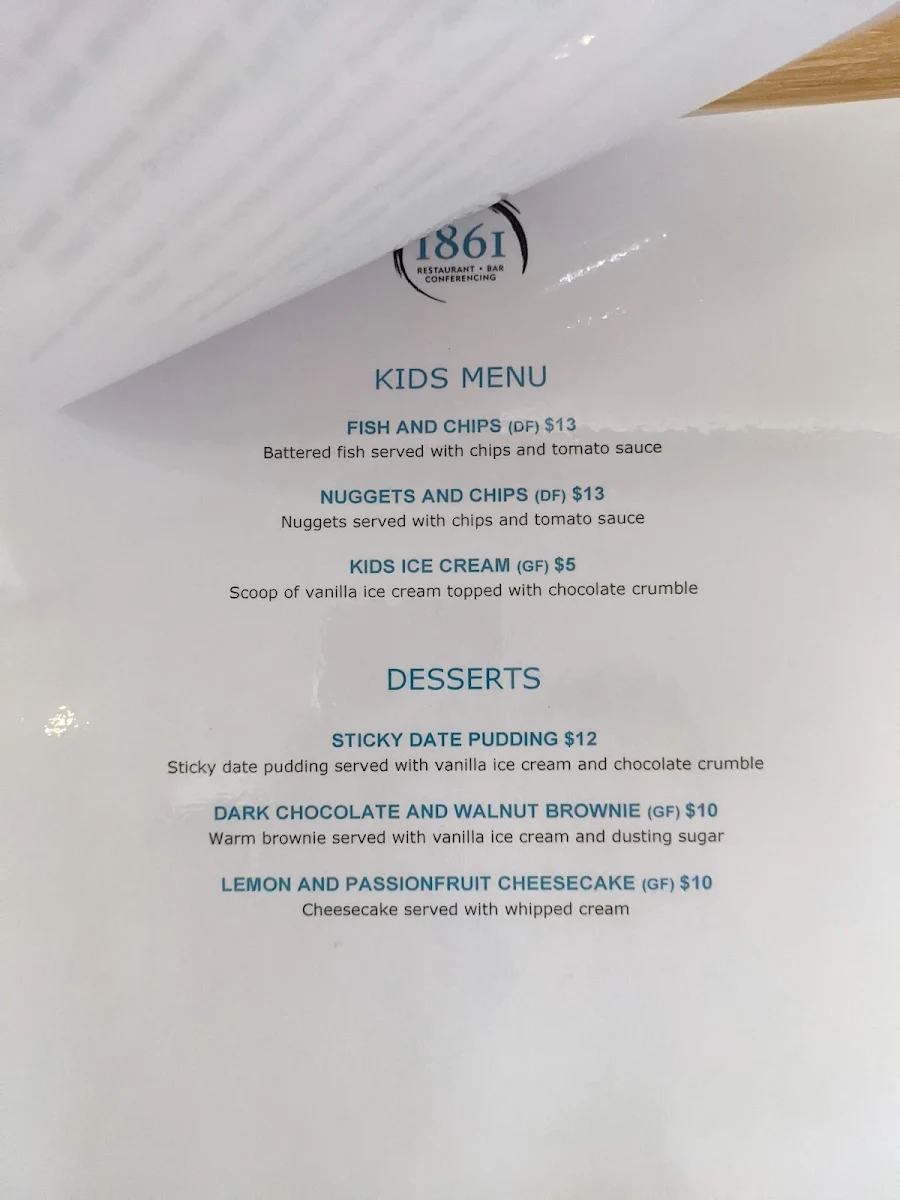 Menu, 1861 Restaurant