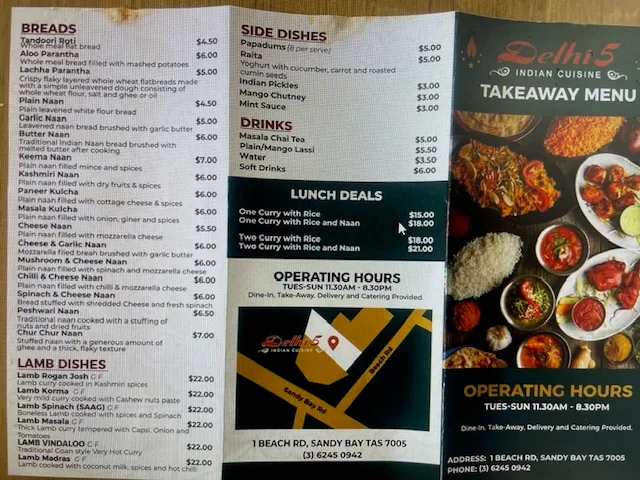Menu, Delhi 5 Indian Cuisine