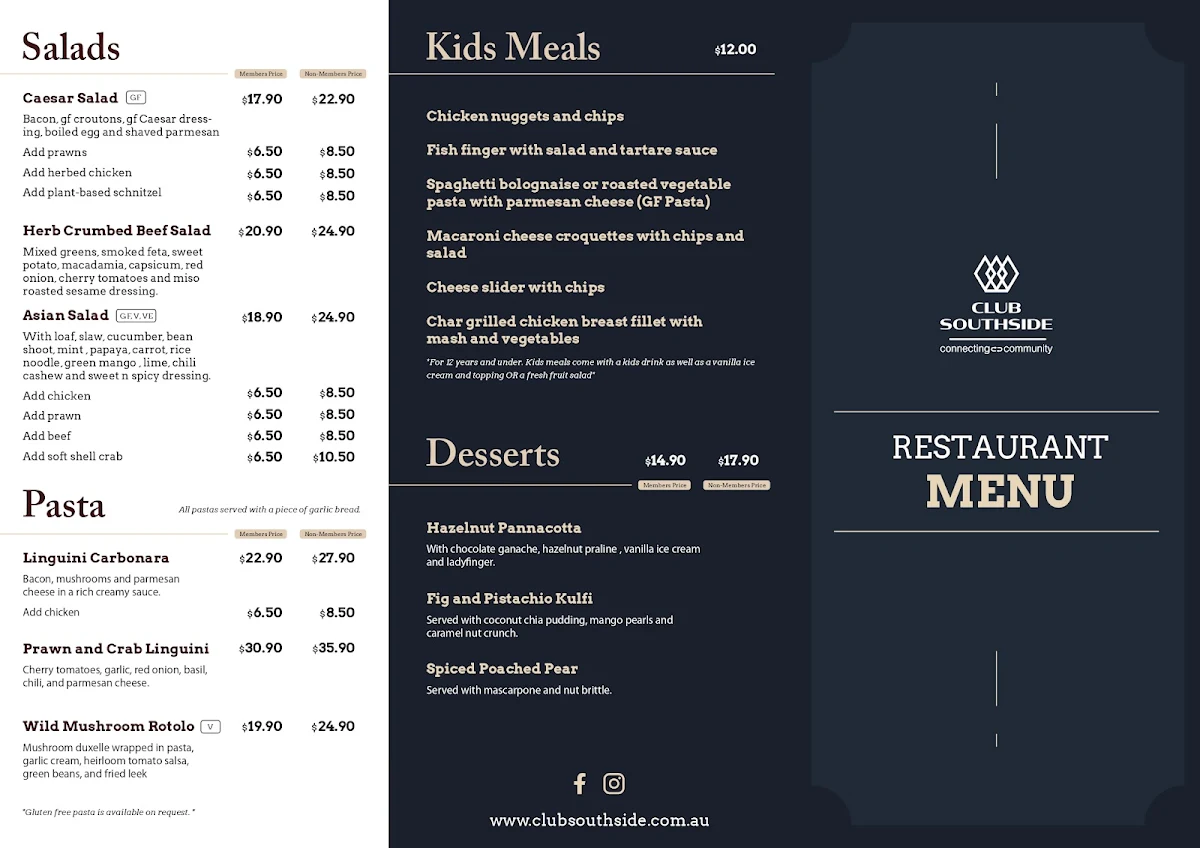 Menu, Club Southside