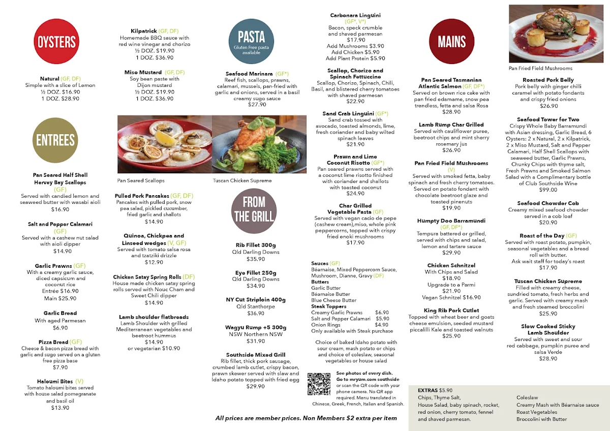 Menu, Club Southside