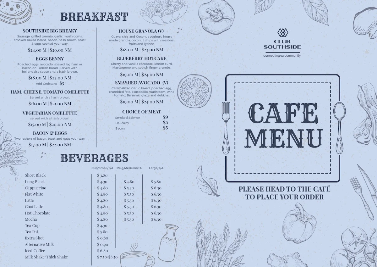 Menu, Club Southside