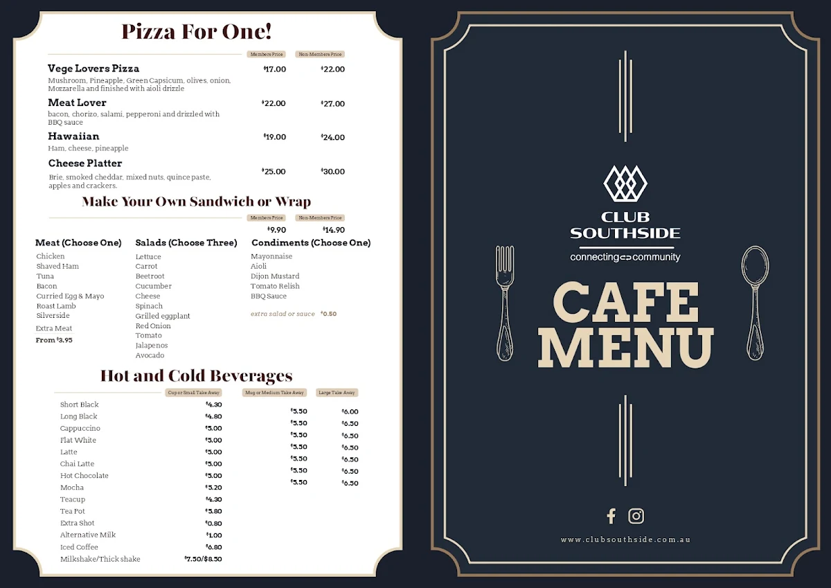 Menu, Club Southside
