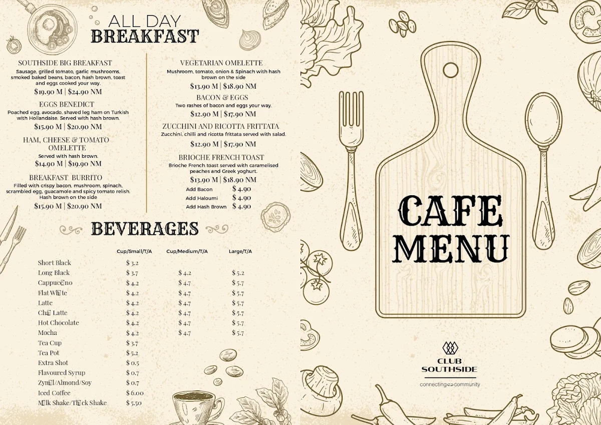 Menu, Club Southside