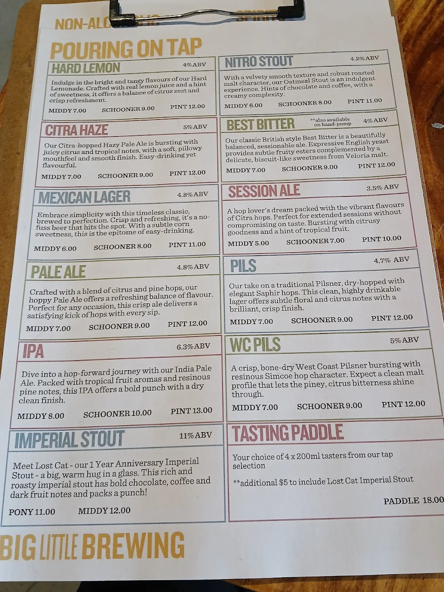 Menu, Big Little Brewing