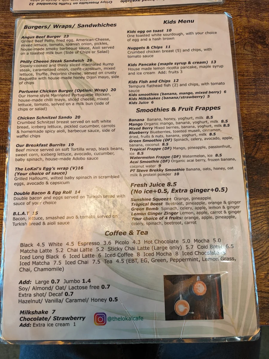 Menu, The LoKal Cafe Wolli Creek