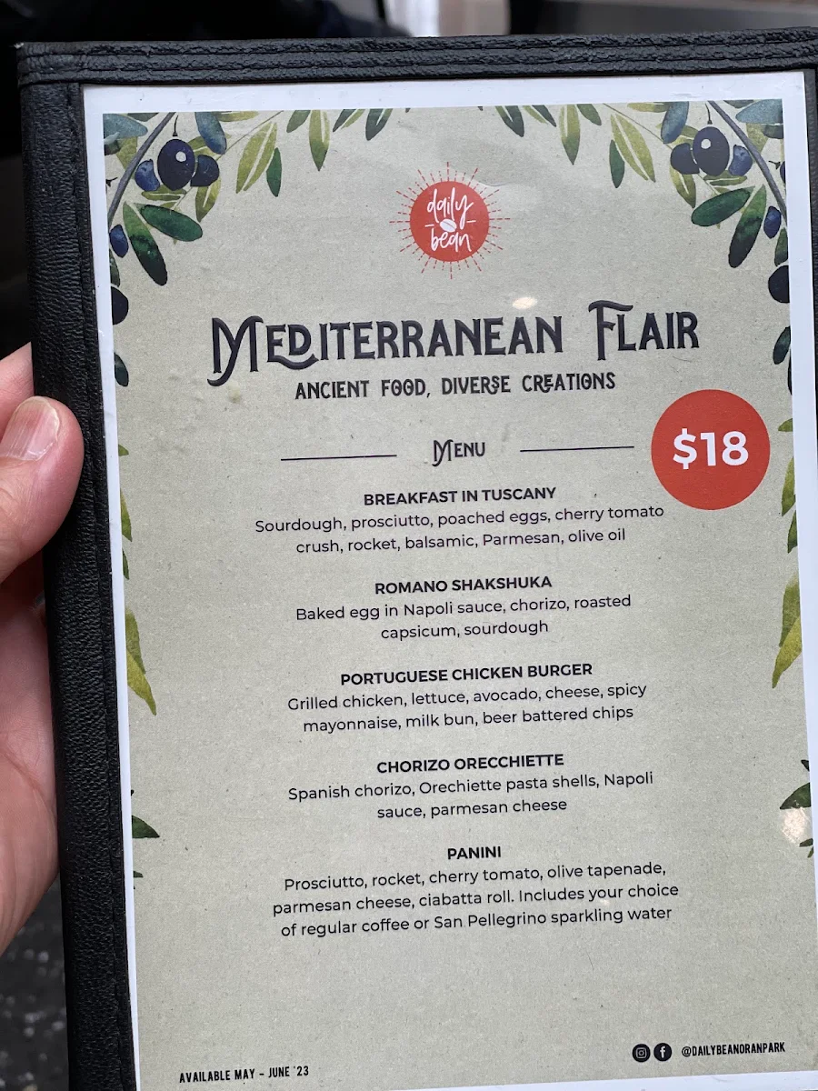 Menu, Daily Bean Oran Park