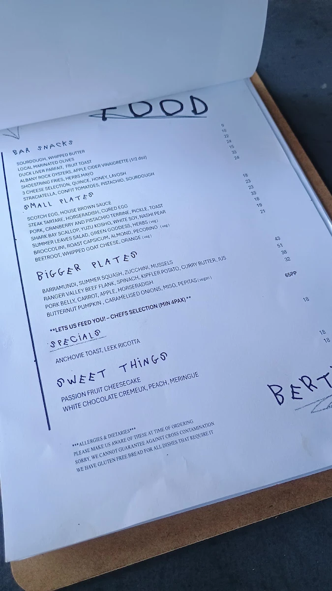 Menu, BERTIE