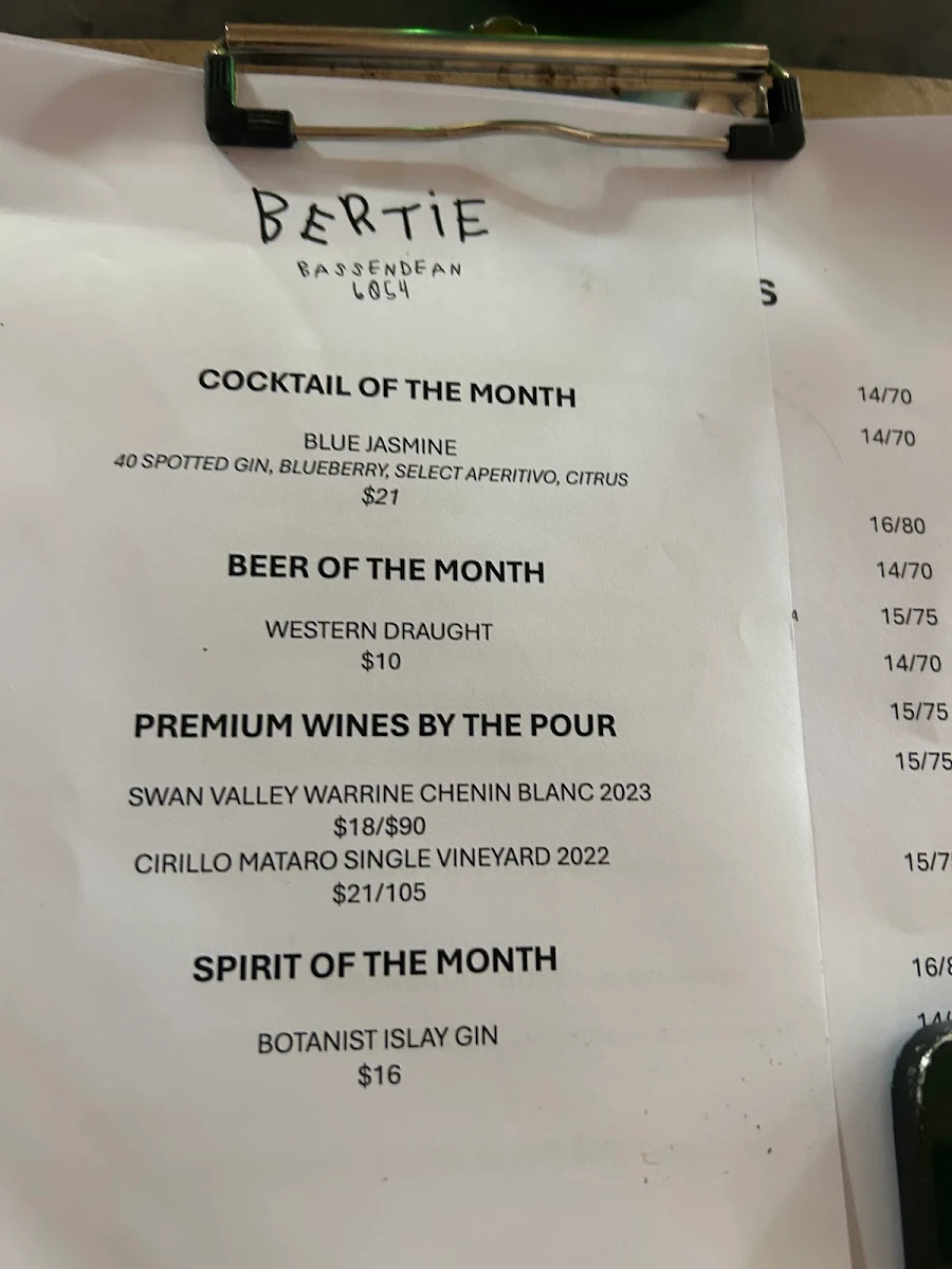 Menu, BERTIE