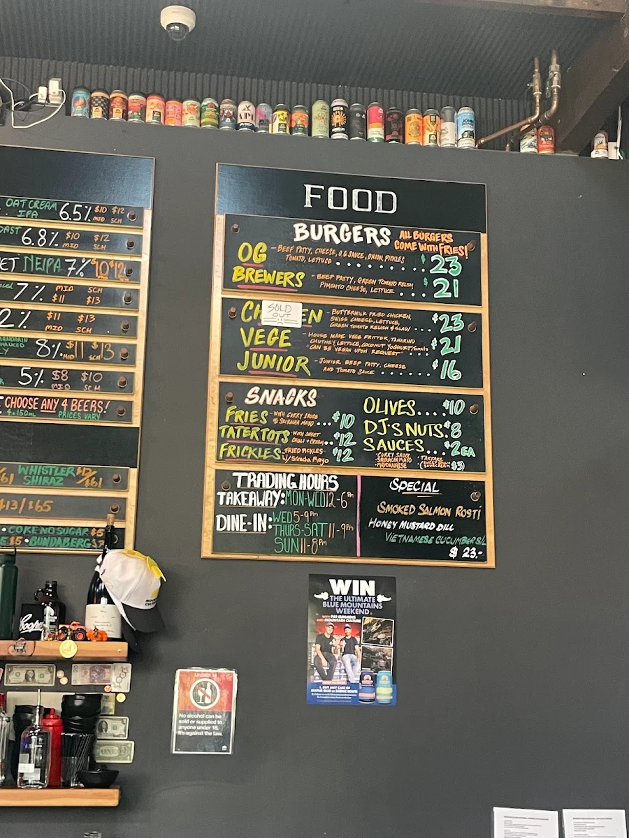 Menu, Mountain Culture Brewery - Katoomba