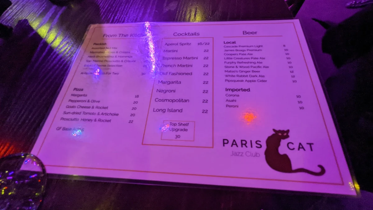 Menu, Paris Cat Jazz Club