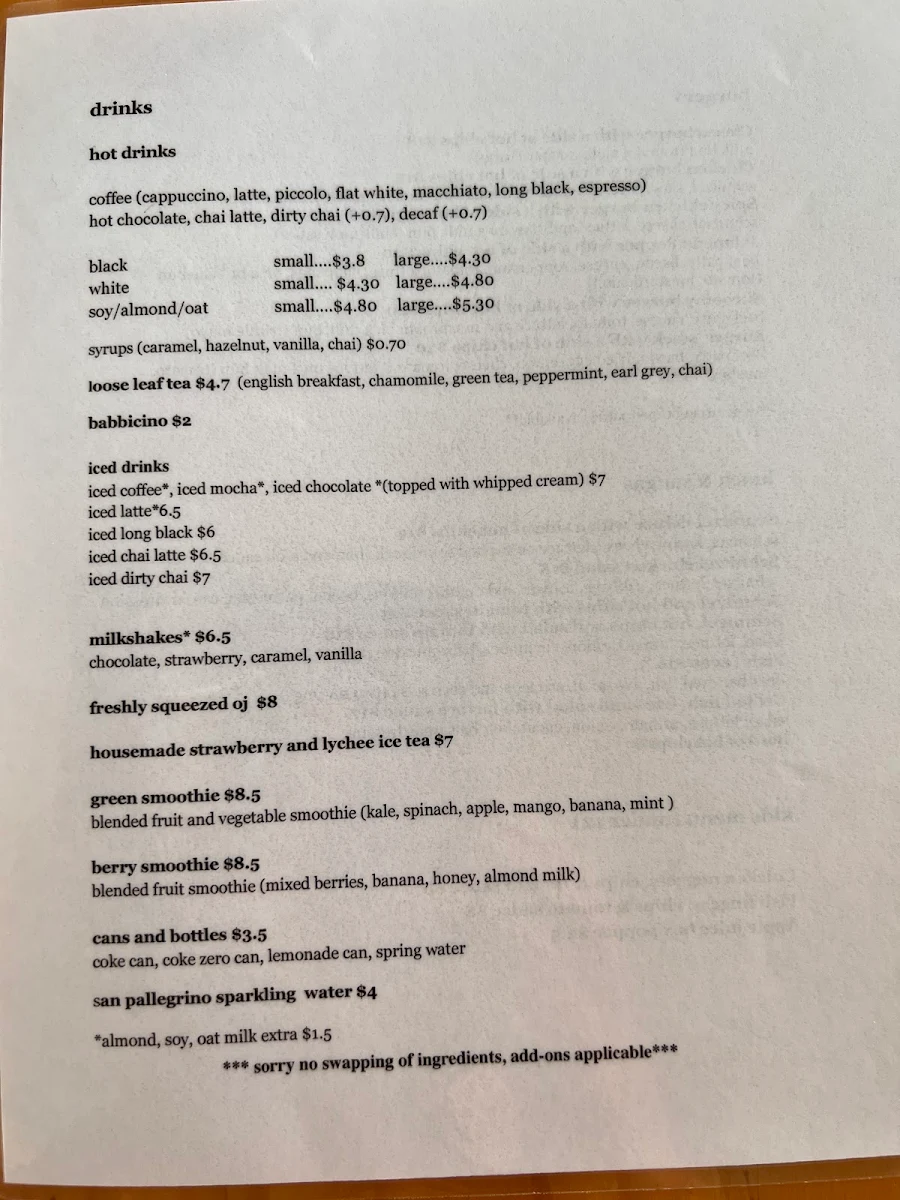 Menu, The Corner Shop Cafe