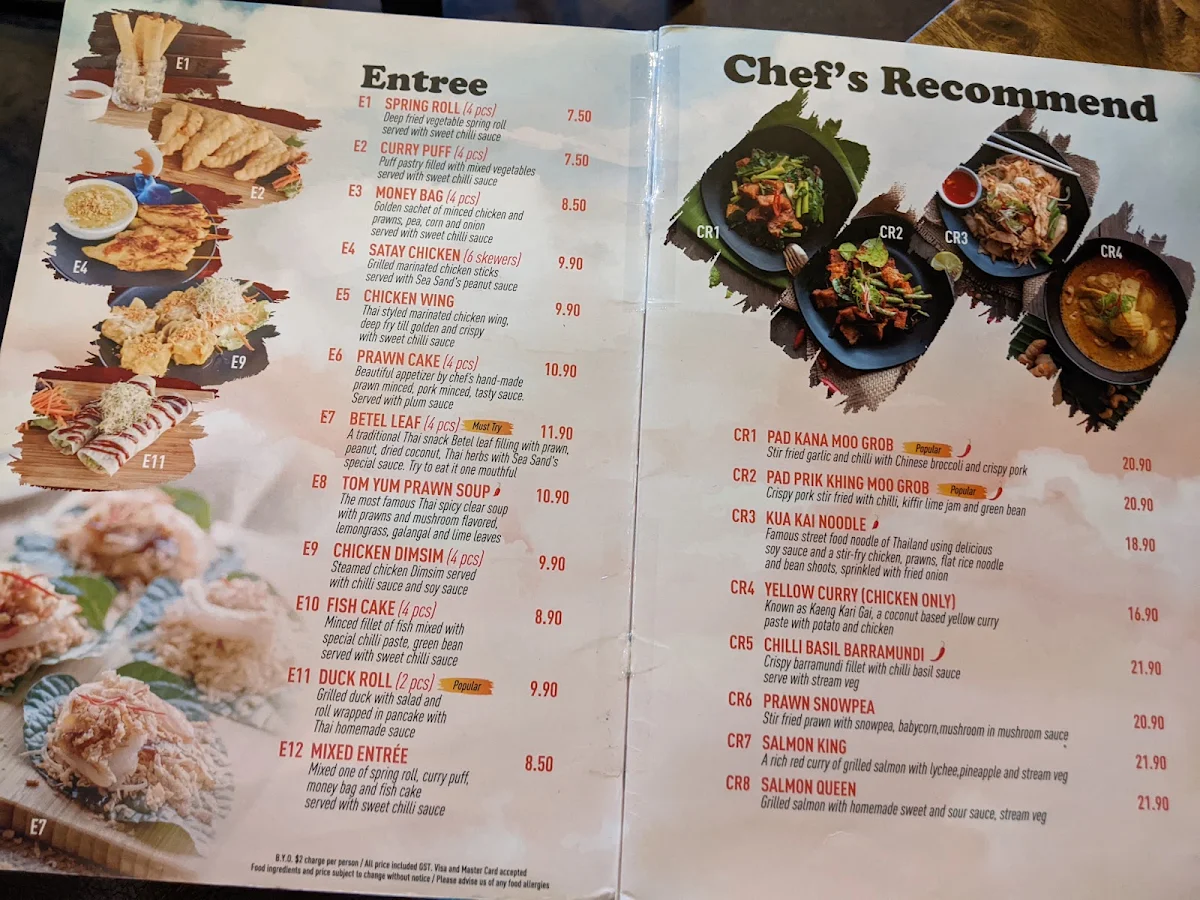Menu, Sea Sand Thai