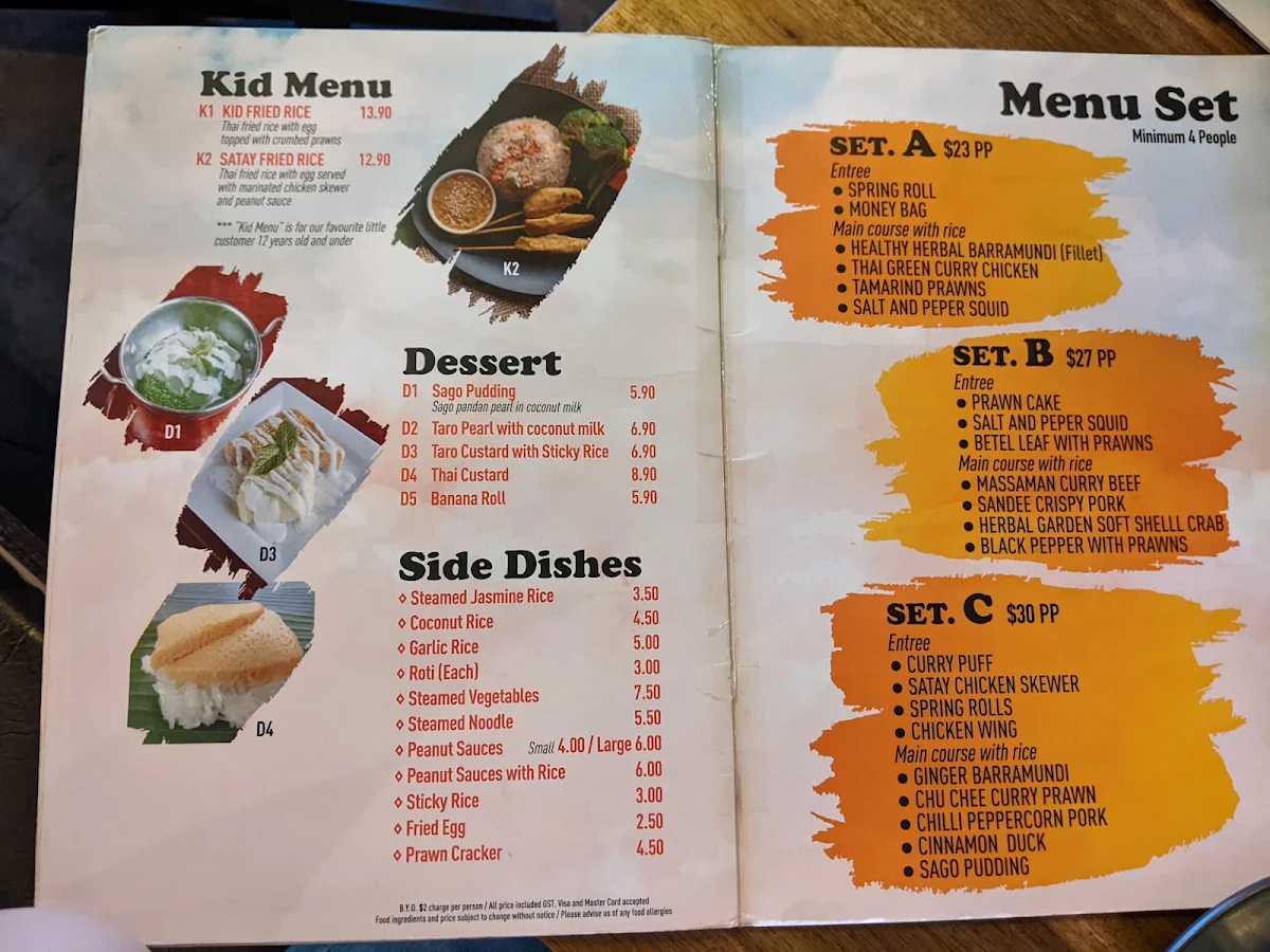 Menu, Sea Sand Thai