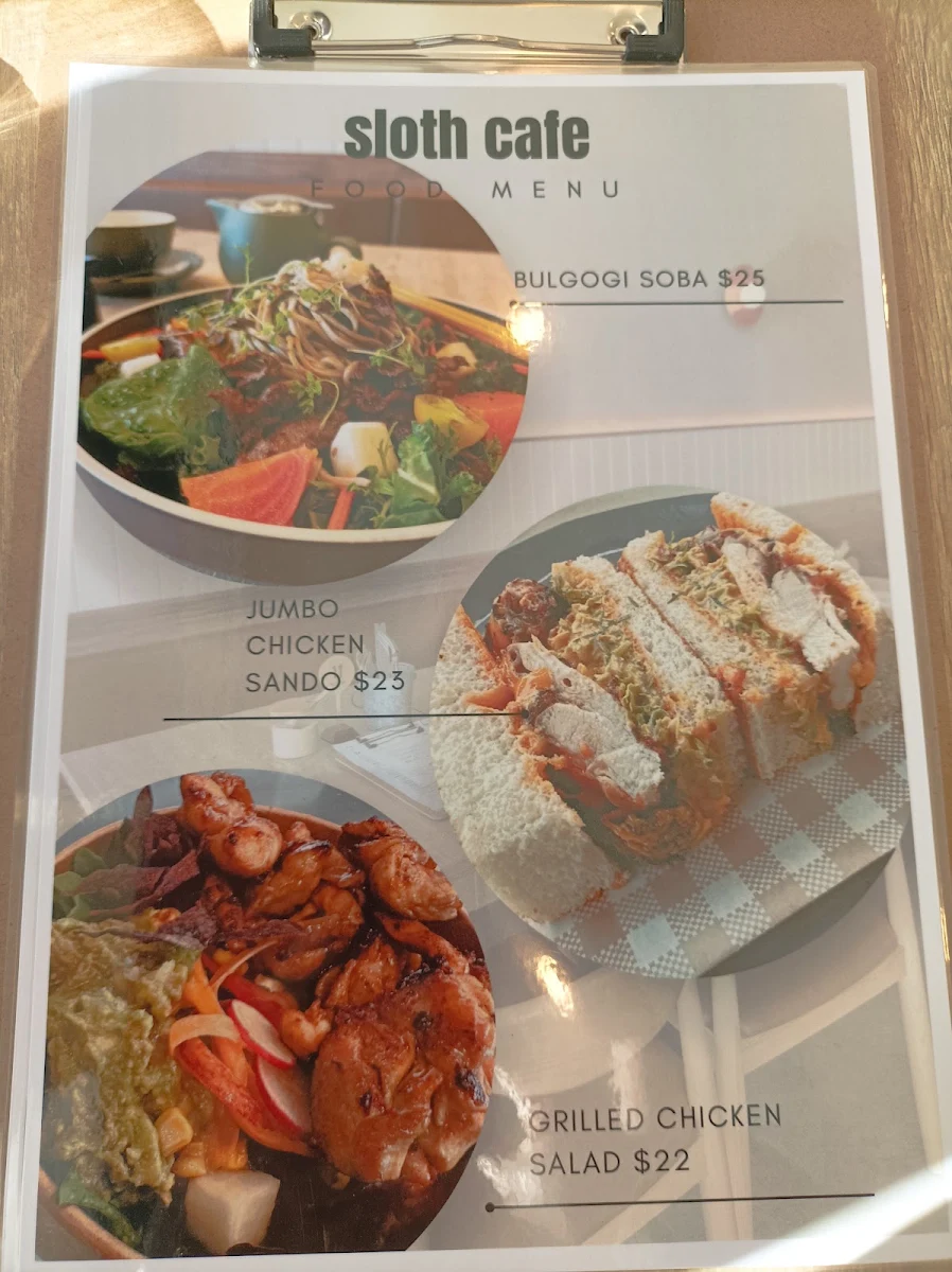 Menu, Sloth Cafe