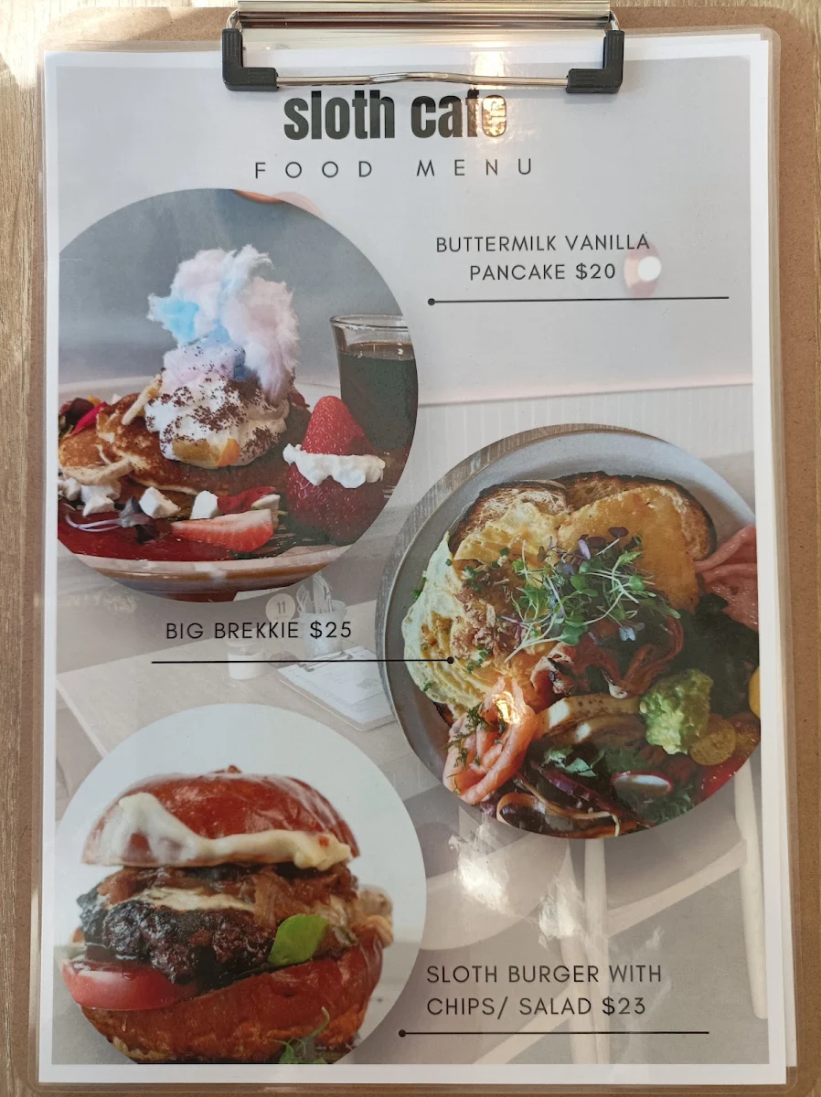 Menu, Sloth Cafe