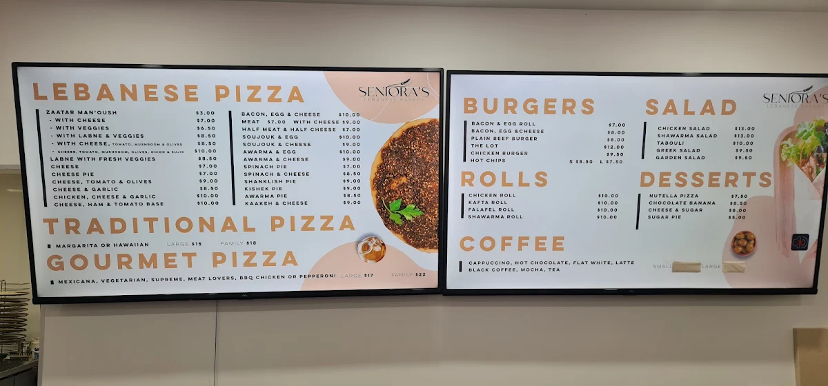 Menu, Senioras Lebanese Bakery