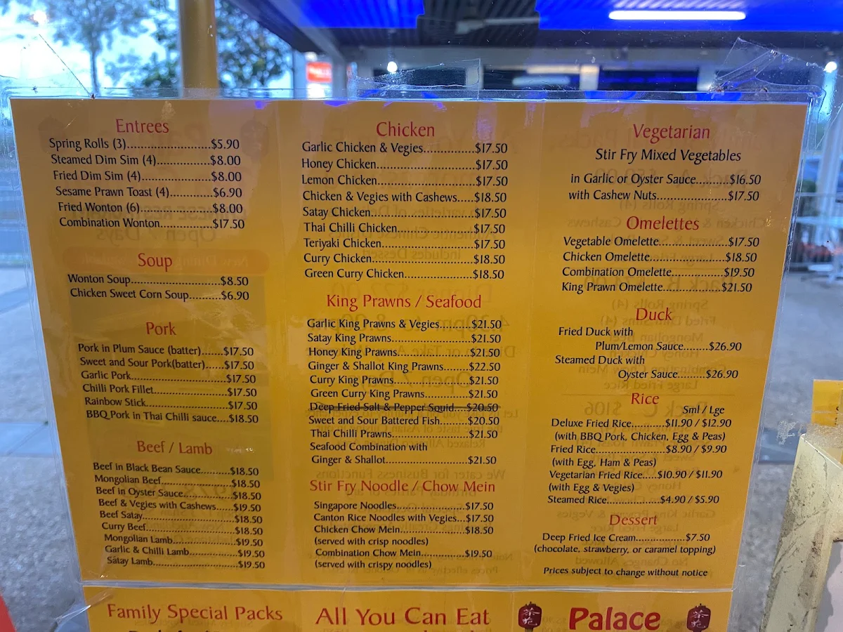 Menu, Palace Tea Garden Chinese Restaurant