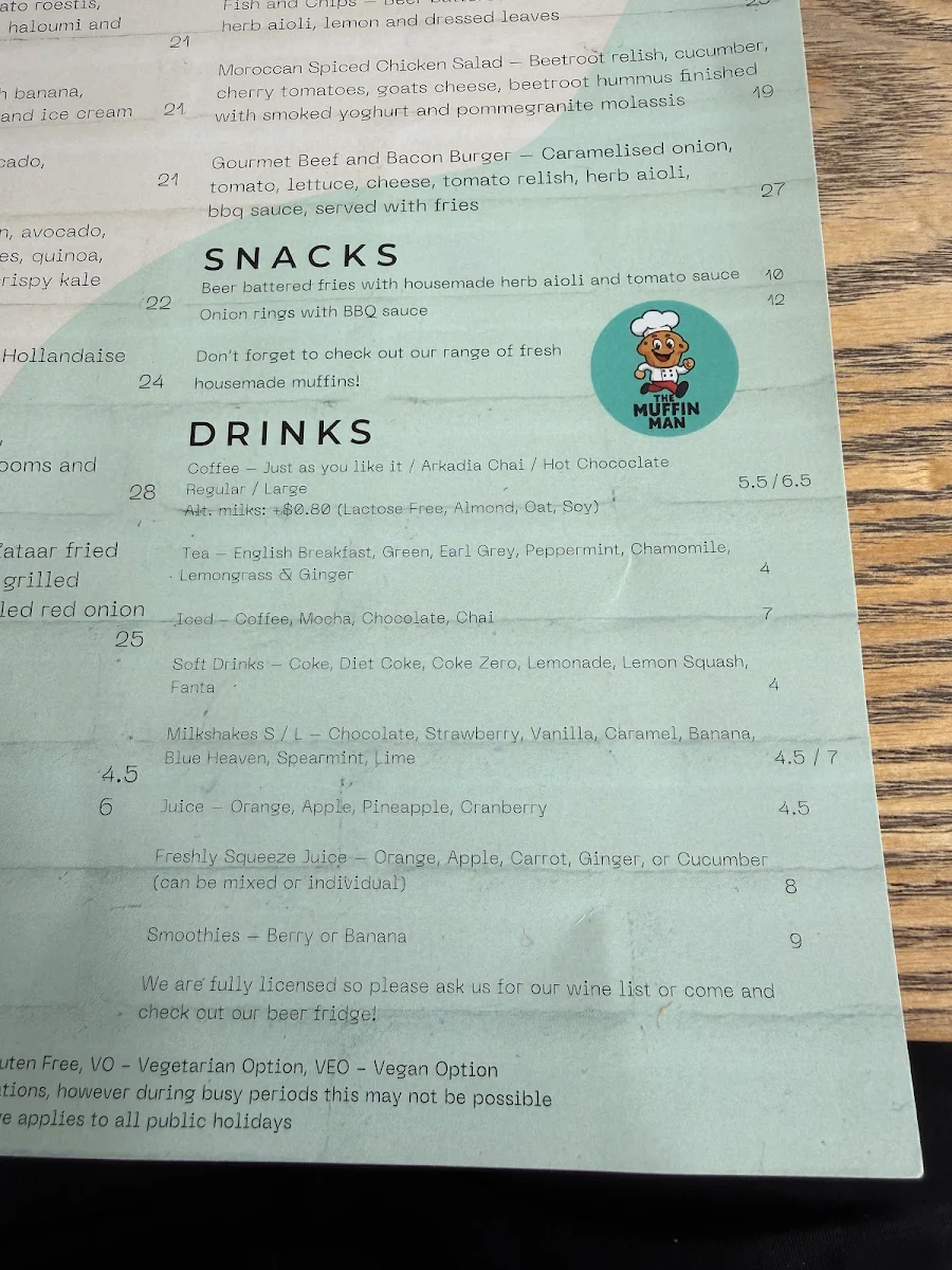Menu, Oscar's Hangout
