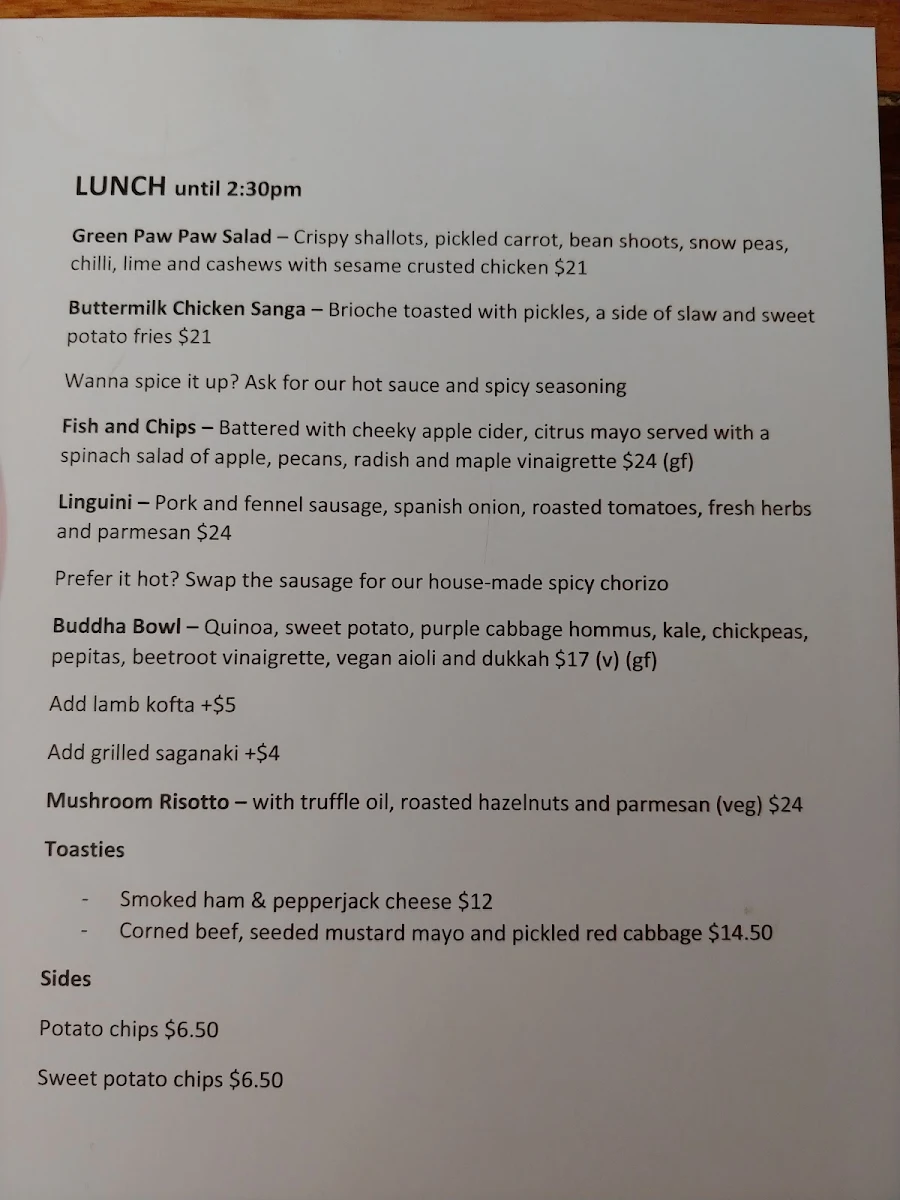 Menu, The Milkbar Shepparton