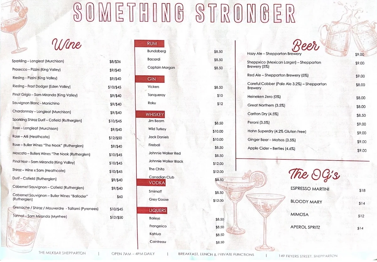 Menu, The Milkbar Shepparton