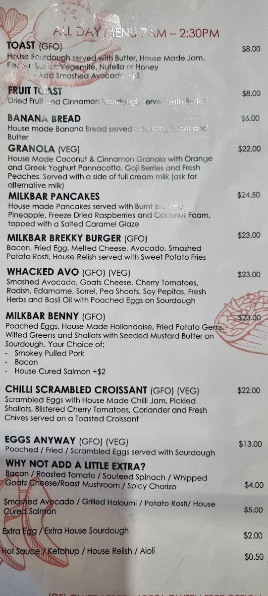 Menu, The Milkbar Shepparton