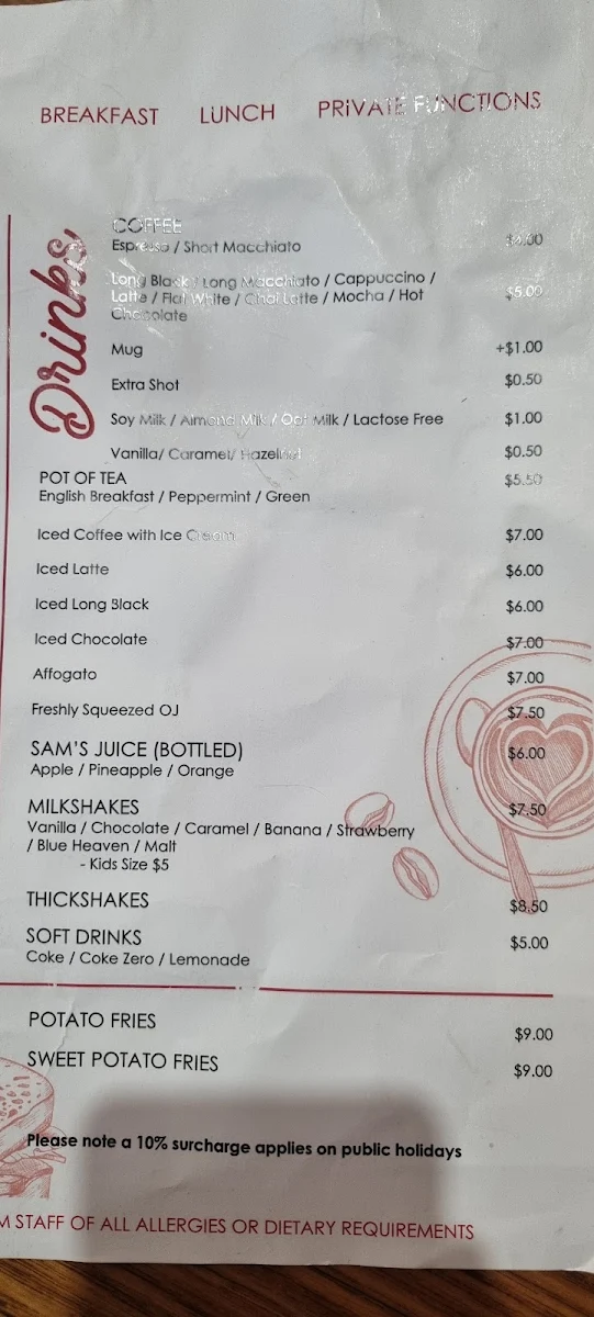 Menu, The Milkbar Shepparton