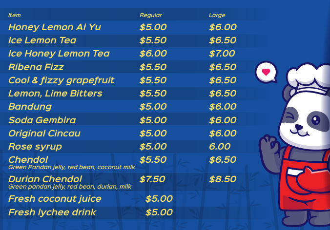 Menu, Panda Cafe Spencer Village