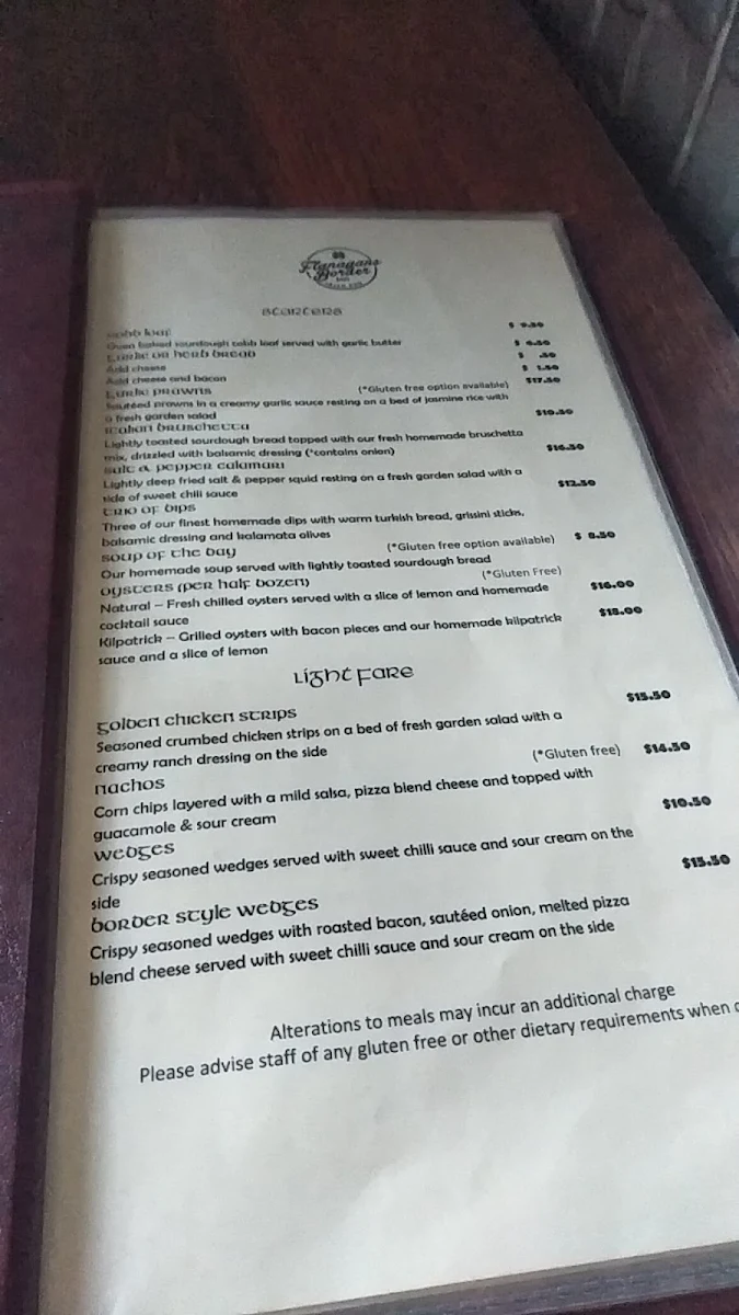 Menu, The Border Inn