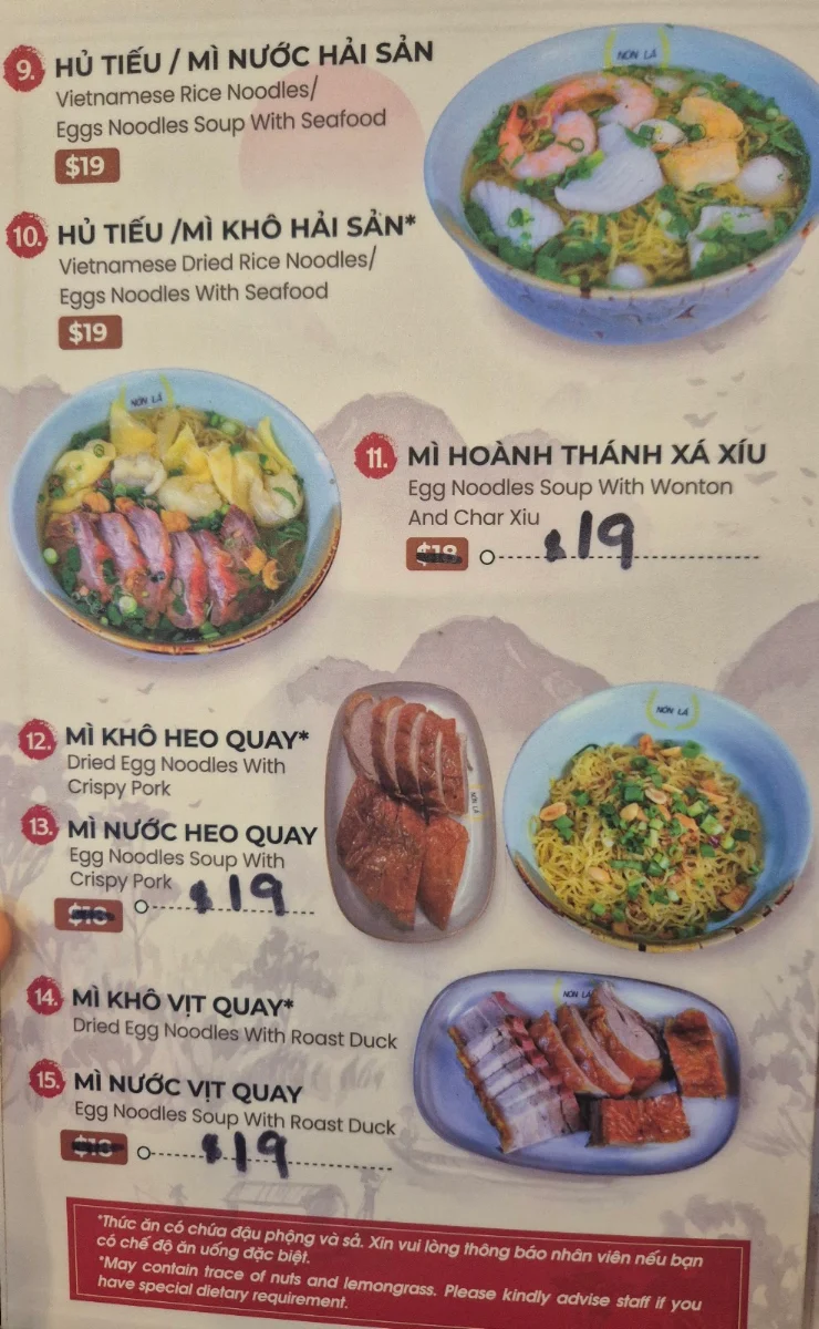 Menu, Non La Saigon