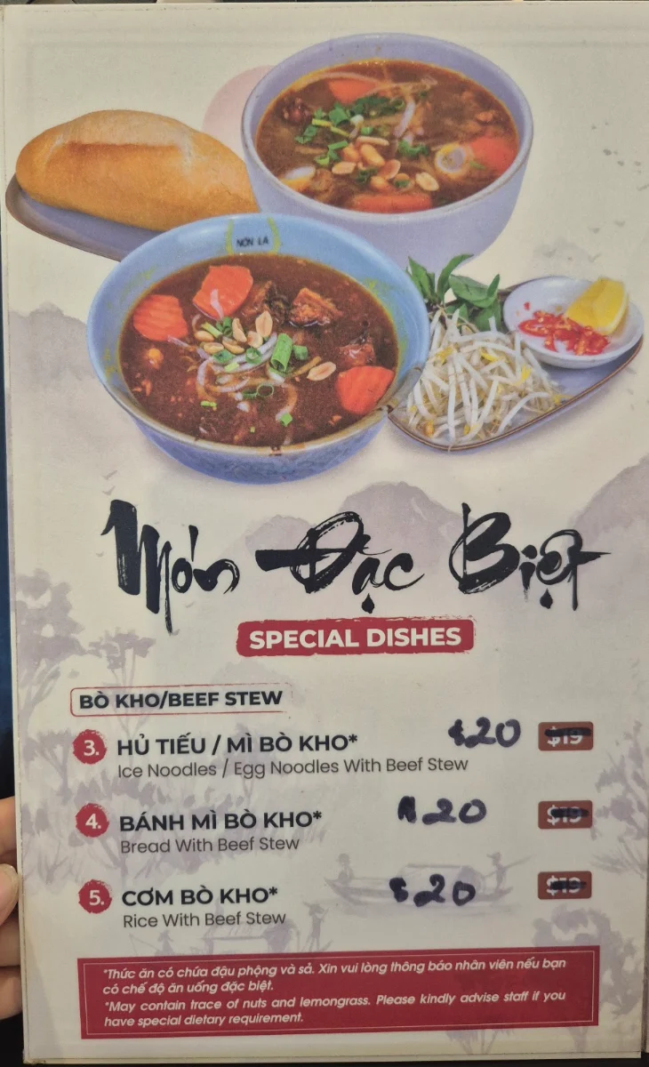 Menu, Non La Saigon