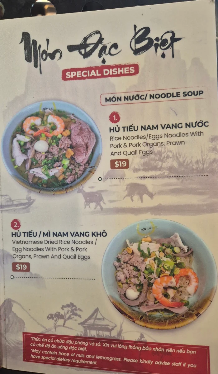 Menu, Non La Saigon