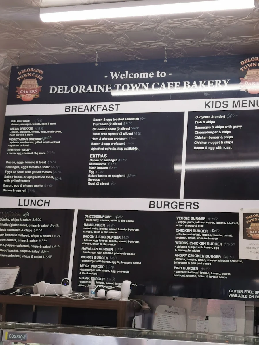 Menu, Deloraine Town Cafe