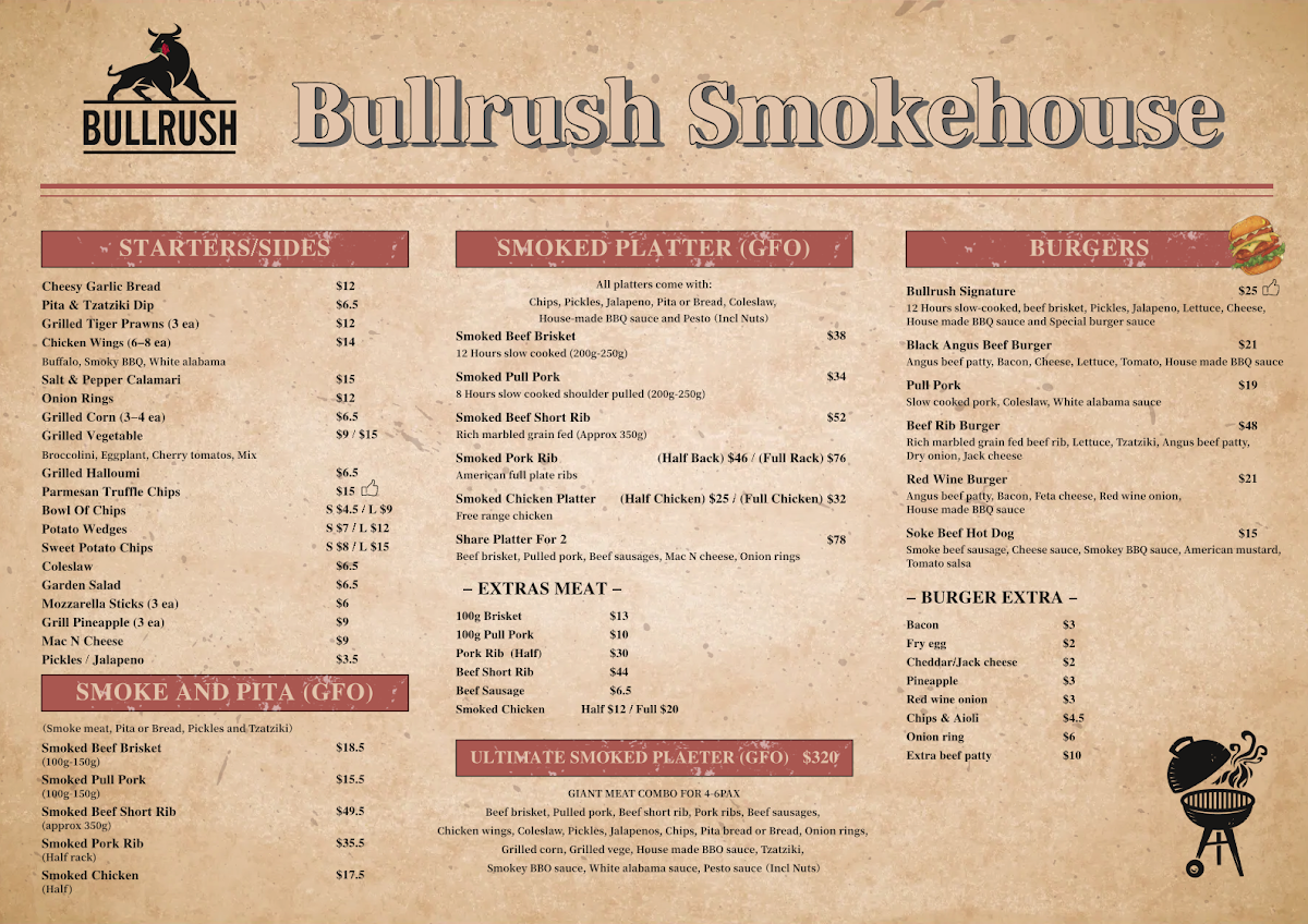 Menu, Bullrush Bistro Smokehouse