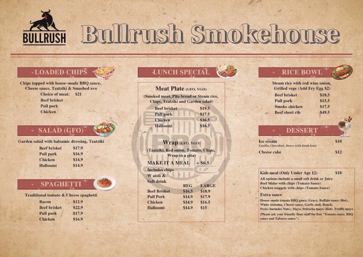 Menu, Bullrush Bistro Smokehouse