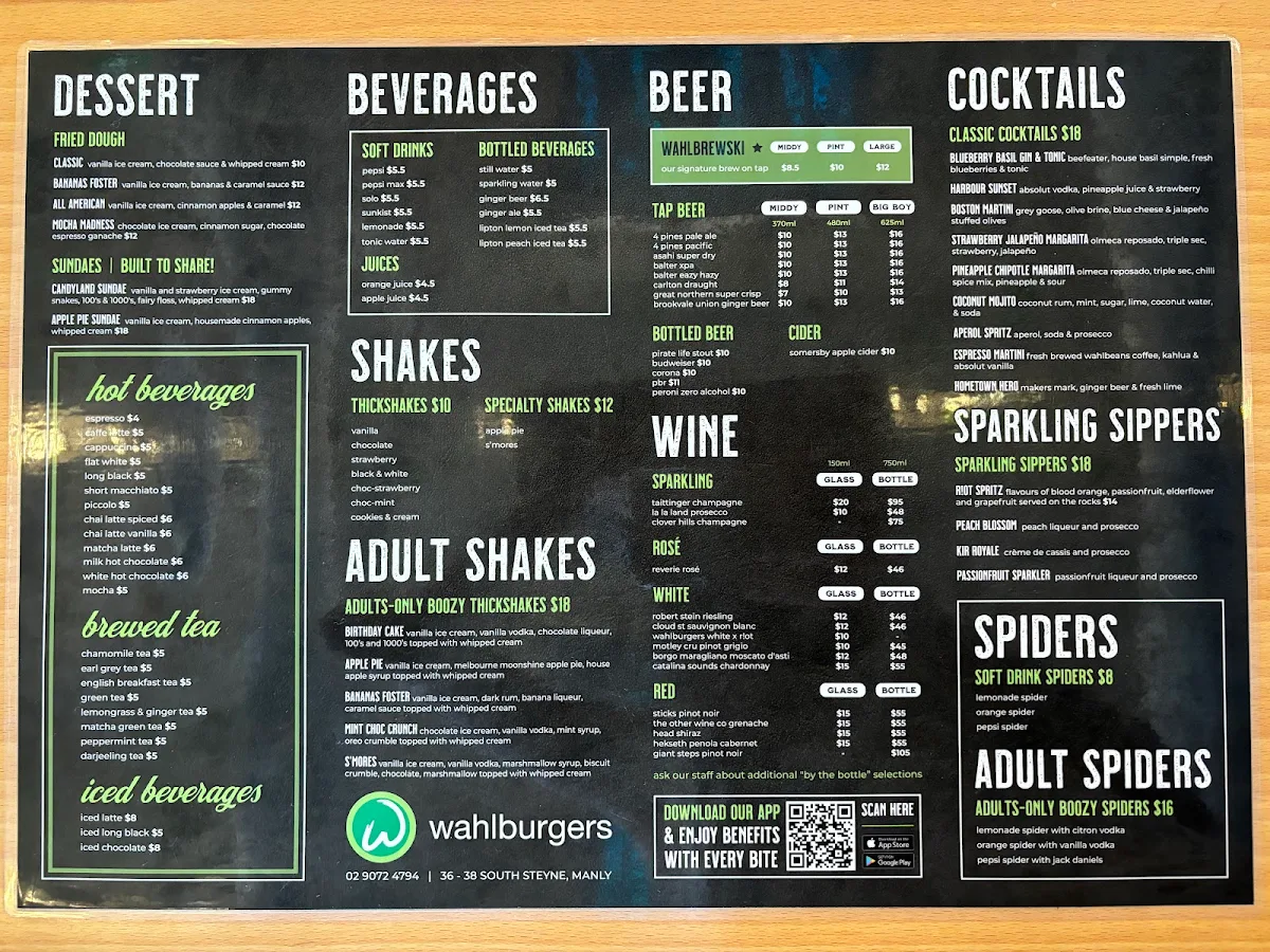 Menu, Wahlburgers