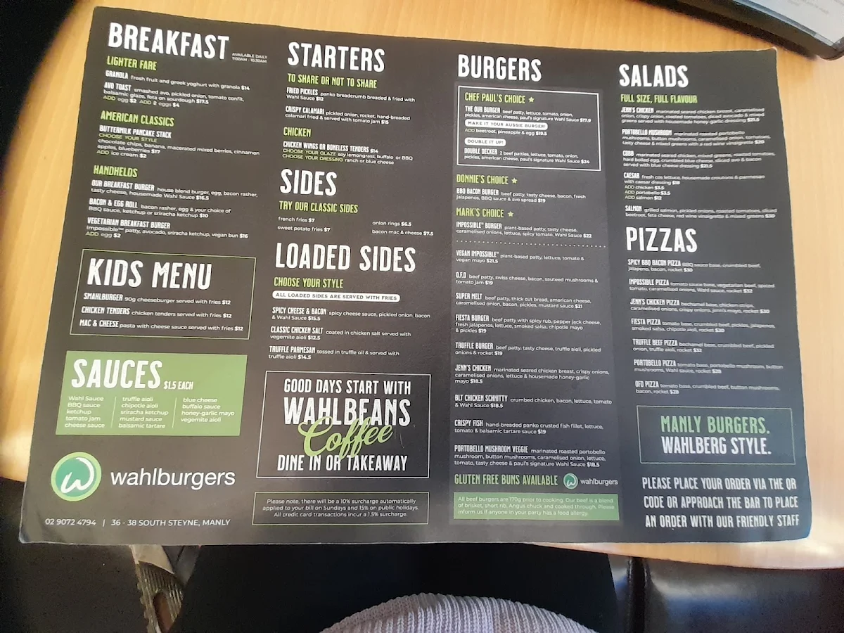 Menu, Wahlburgers