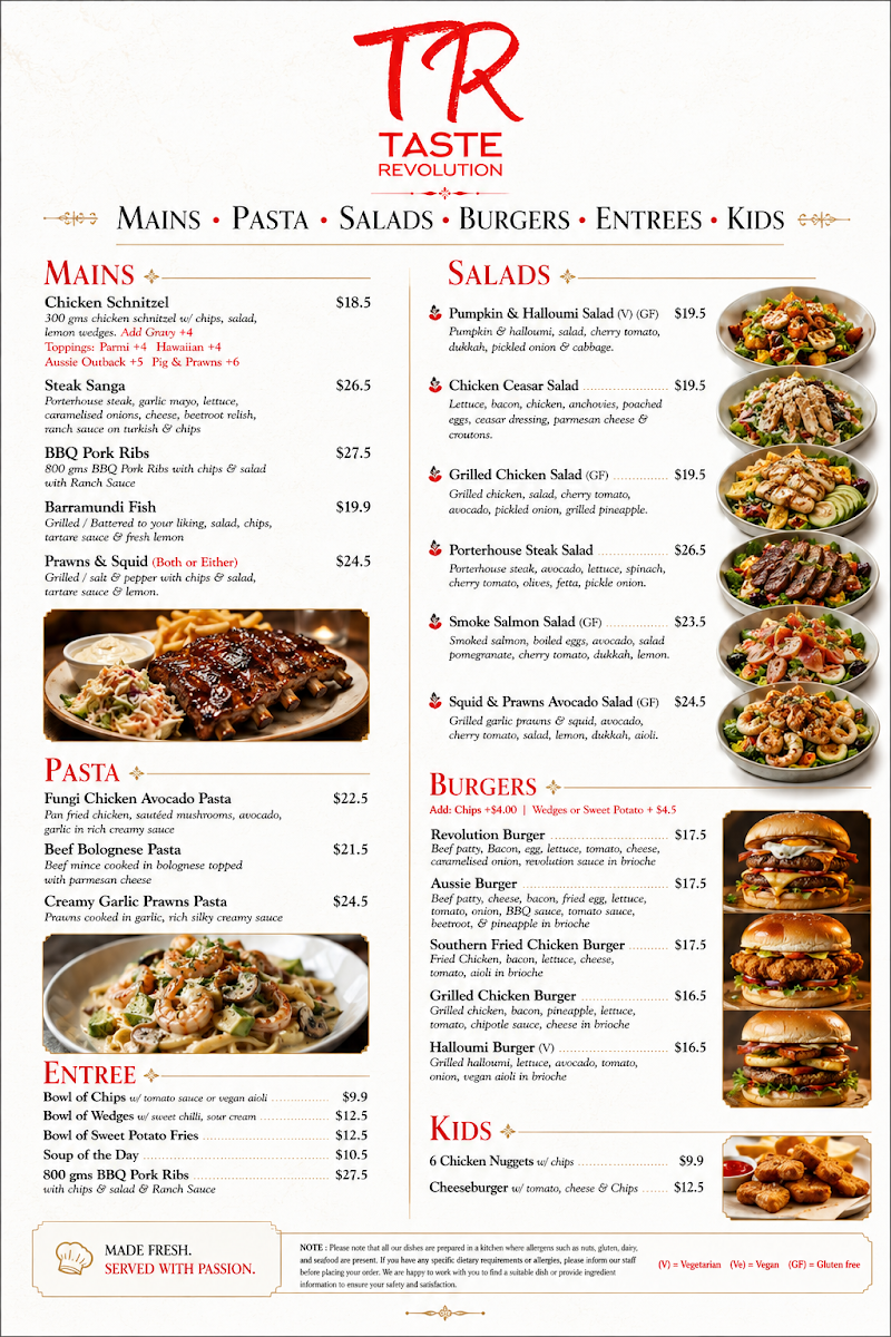 Menu, Taste Revolution
