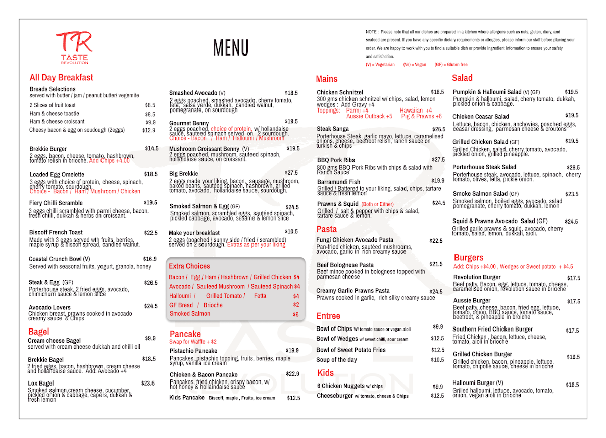 Menu, Taste Revolution