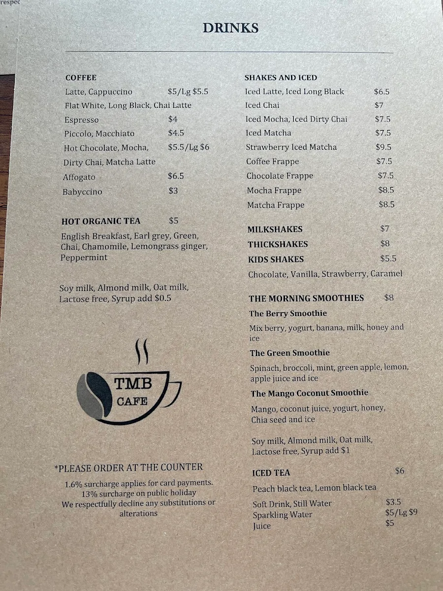 Menu, The Morning Blend Cafe