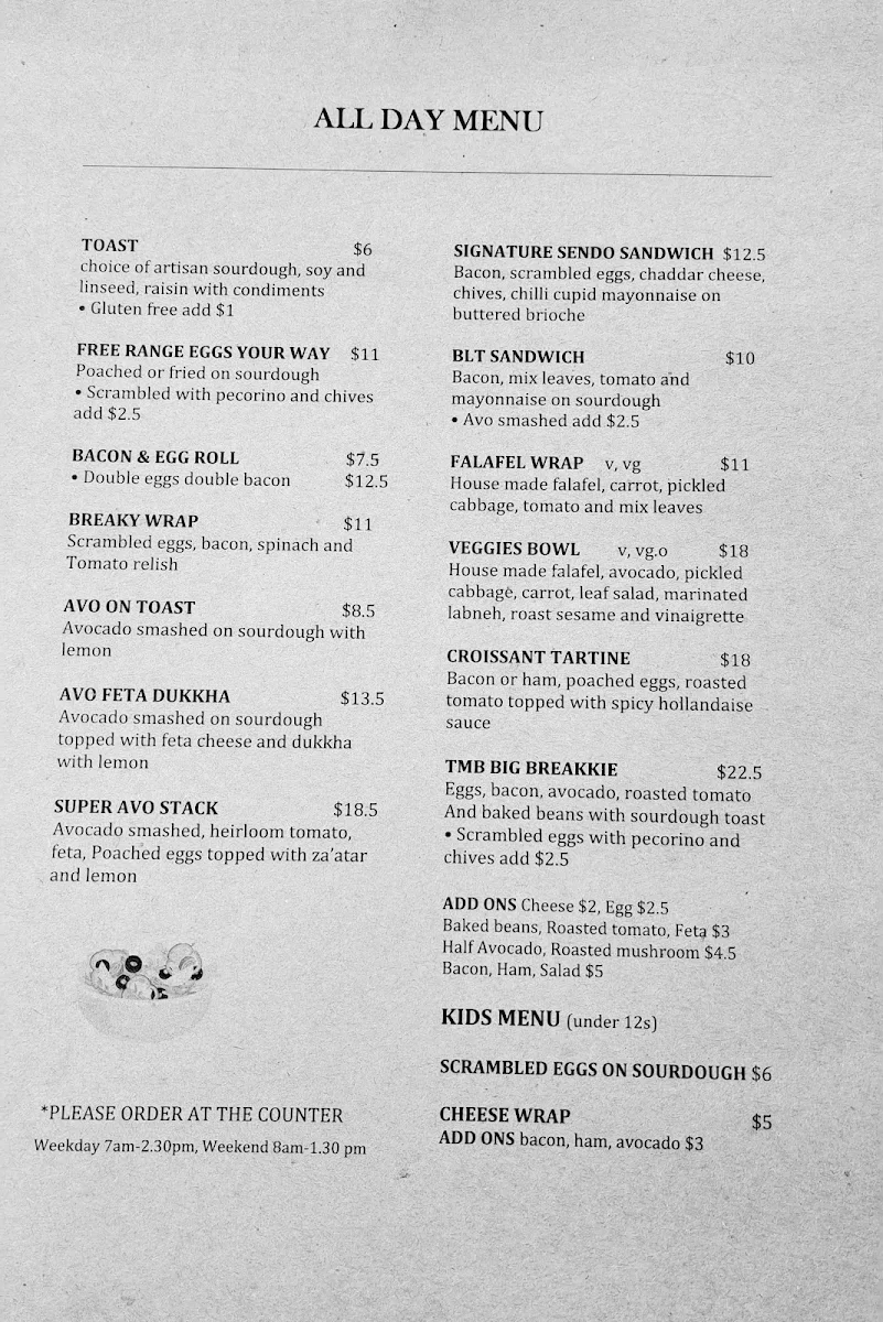 Menu, The Morning Blend Cafe