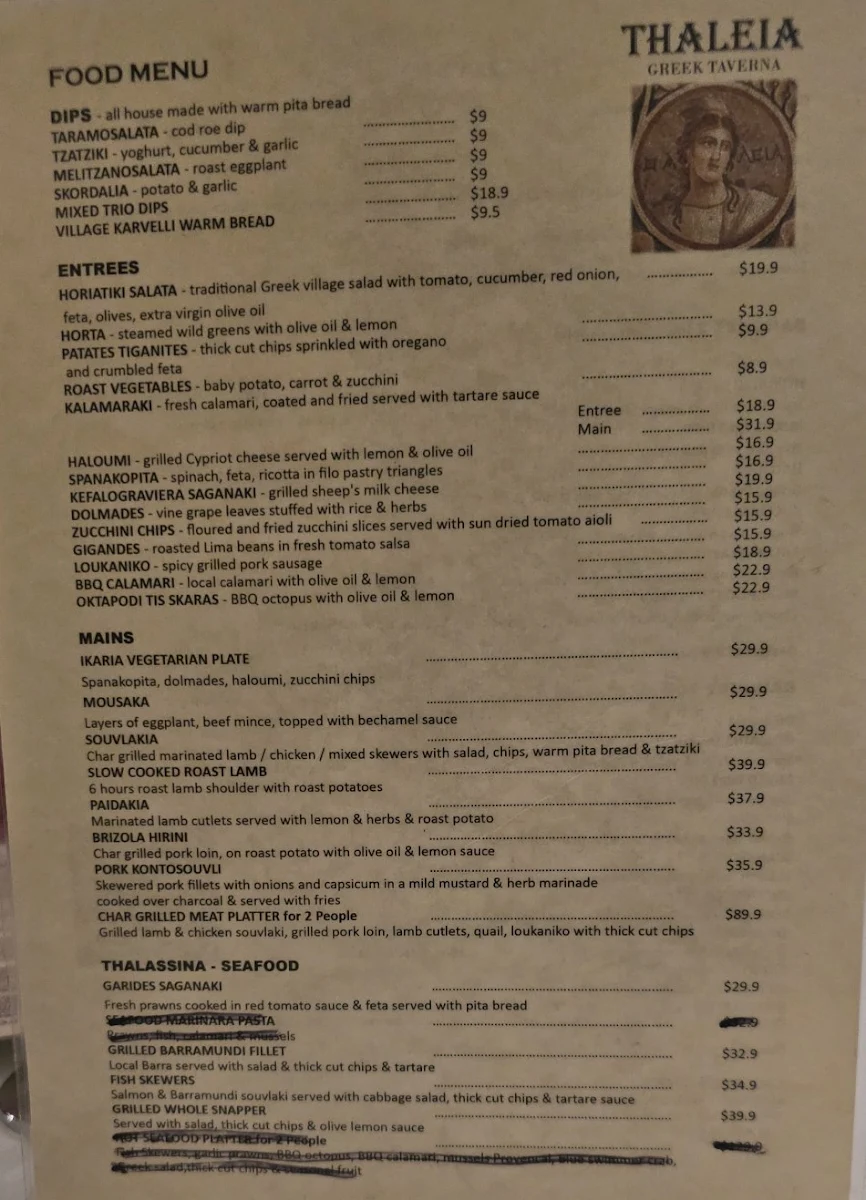 Menu, Thaleia Greek Taverna